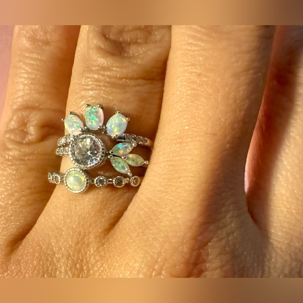 Isabella M Sterling 925 WhiteOpal & Cubic Zirconia Stackable 3 Ring Set Sz 5 1/2
